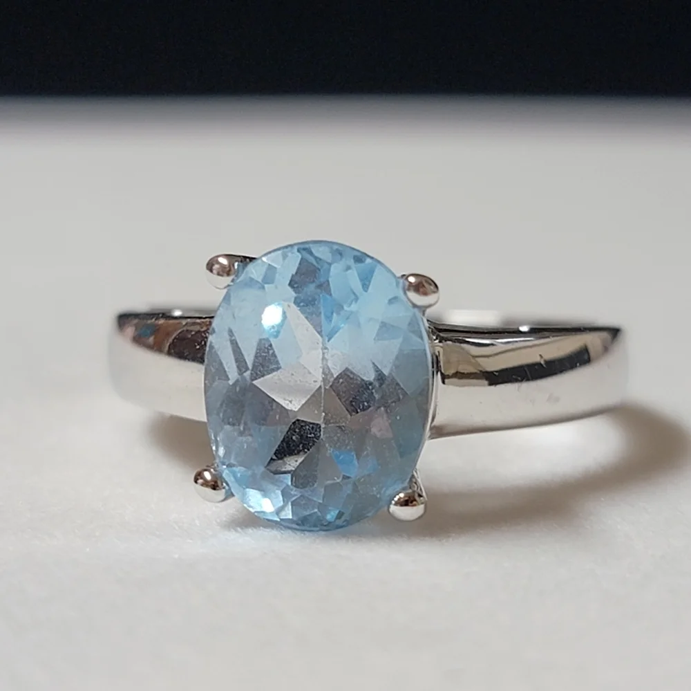 Sterling Silver Blue Topaz Solitaire Ring Signed ATI 925 China